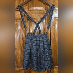 Hot Topic Black Plaid Mini Skirt with Suspenders